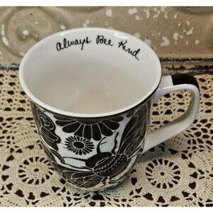 Large Coffee Mug w/ Bumblebees & Flowers "Always Bee Kind" Black & White